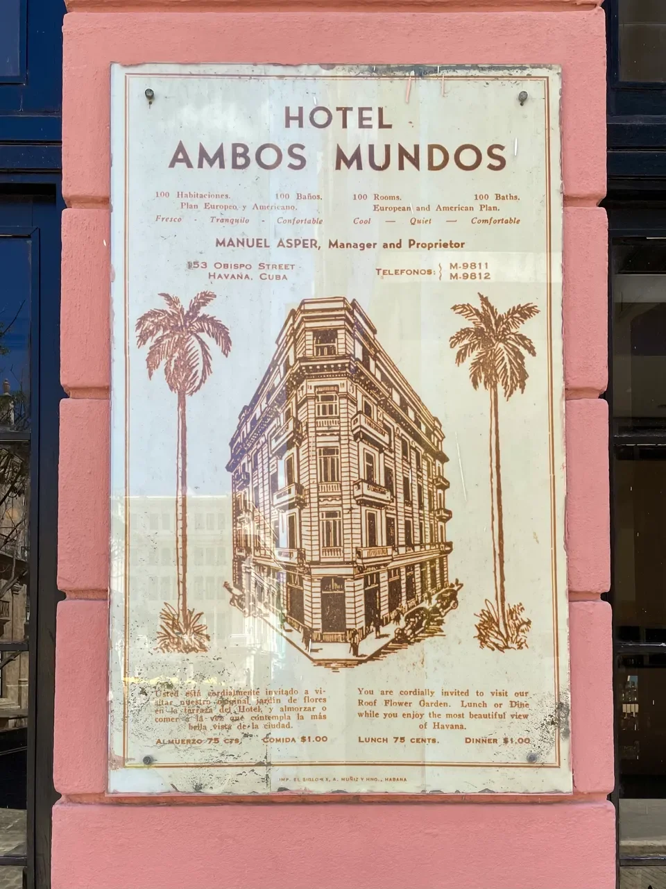 Cartel de presentacion del Hotel "Ambos Mundos"